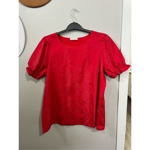 Cotton Bleu Women's Red Stretch Short Sleeve Blouse Size Large